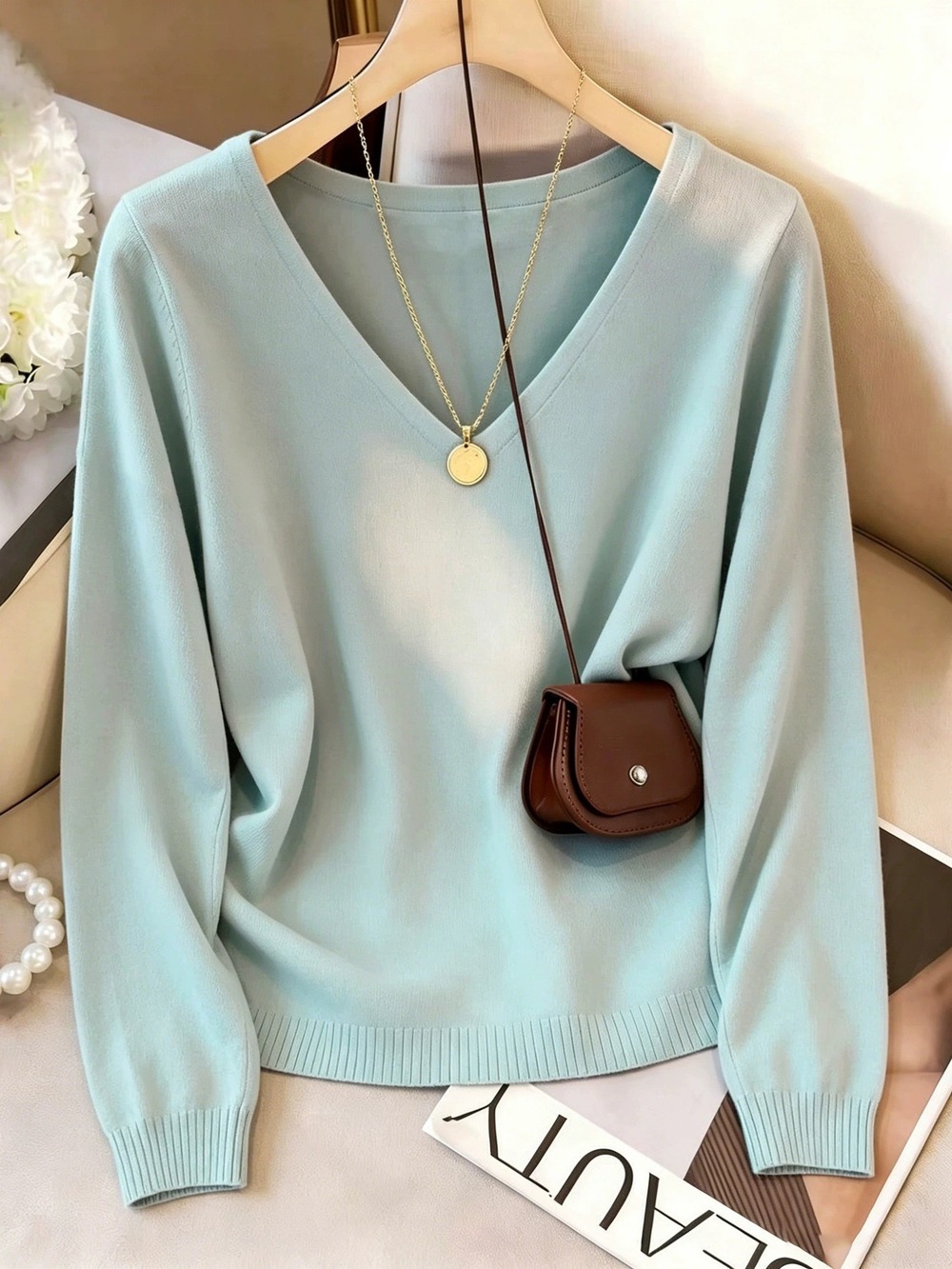 ZARA Casual Versatile Crew Neck Long Sleeve Pullover Knit Sweater Top Base Layer